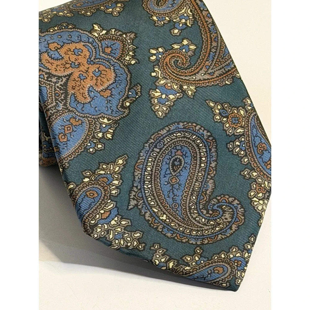VTG‎ Cross & Windsor Necktie Teal Blue Paisley Silk Handmade Classic Mens Tie